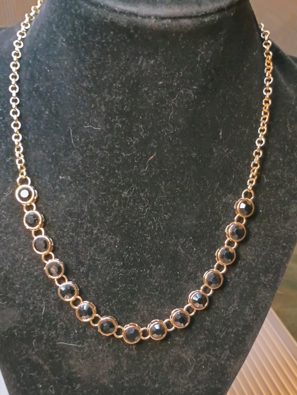 Gold-Tone Black Stone Station Necklace for Women